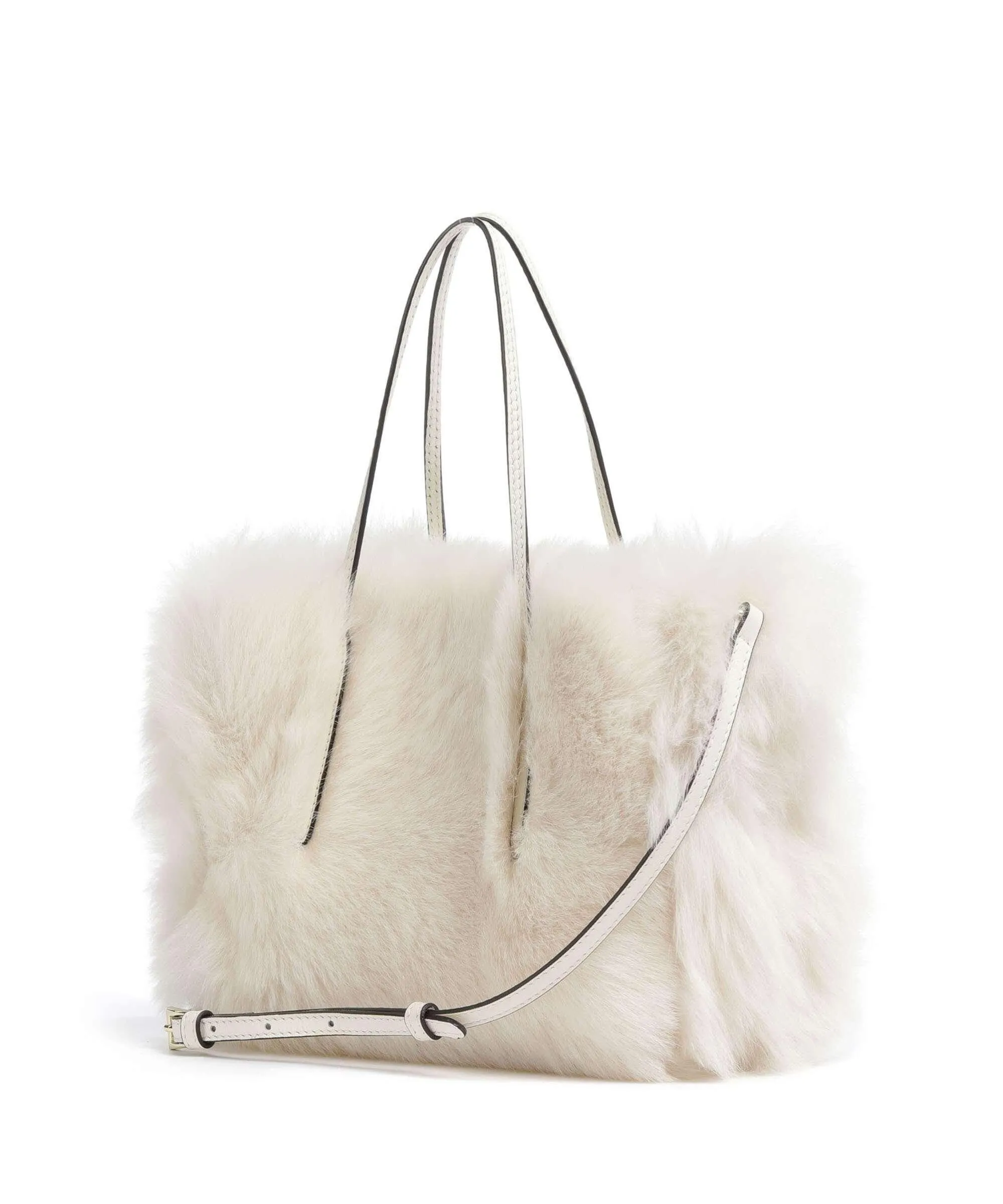  Abro Shearling Noelle Borsa a mano pelliccia, pelle di vacchetta finemente grana avorio  