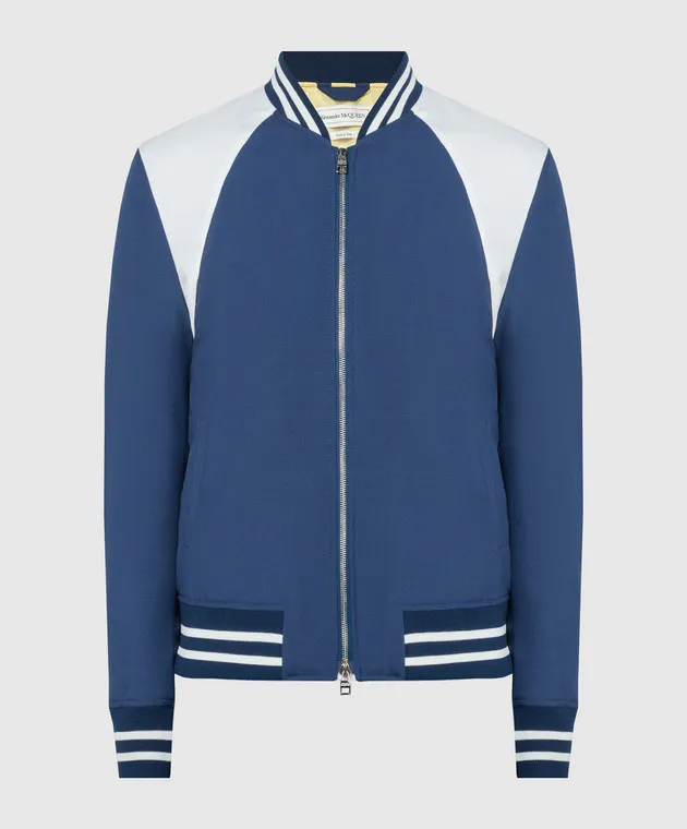 Alexander McQueen Bomber blu con lana 766448QUAAE