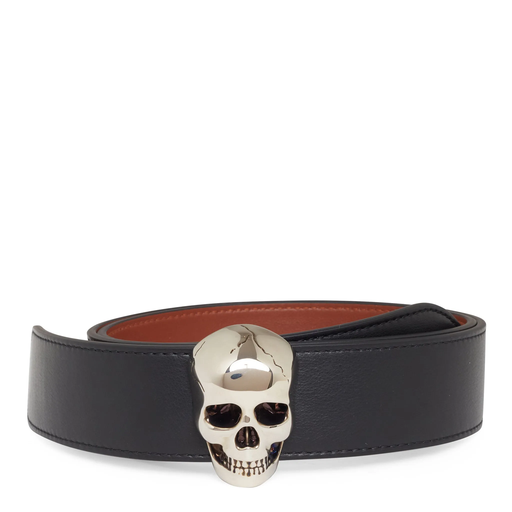 ALEXANDER MCQUEEN  Cintura reversibile ''Skull'' in pelle nera