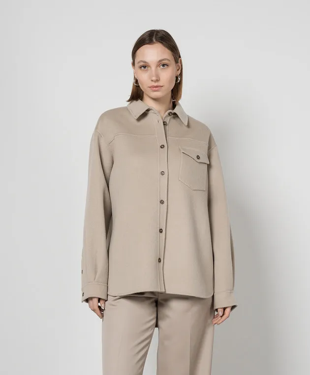 Anine Bing Camicia SIMON beige realizzata in lana e cashmere A073785230