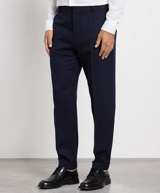 Balmain Pantaloni blu in lana AH1PM030WB02