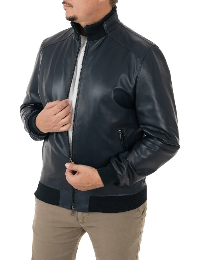 Blue genuine leather men's jacket