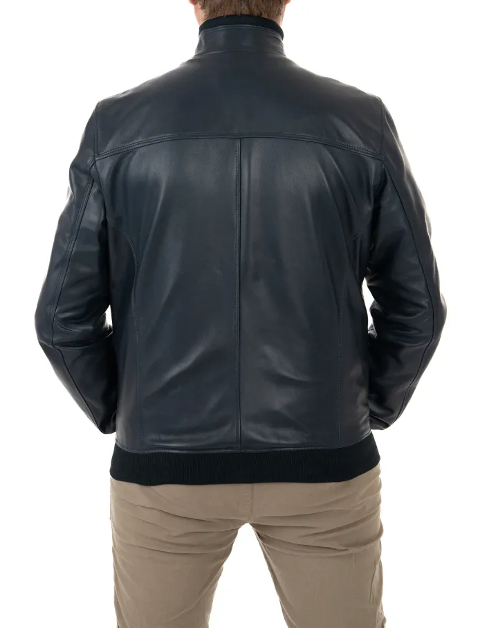 Blue genuine leather men's jacket