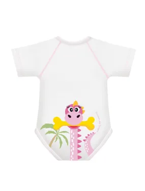  BODY JBIMBI TAGLIA UNICA 0-36 MESI PER NEONATO BAMBINO IN BIO COTONE DINOSAURS AND DRAGONS COLLECTION - DINOSAURO ROSA - 