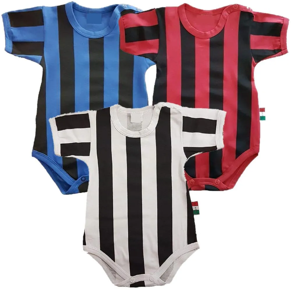 Body Neonato Personalizzabile Calcio Bianco Nero Rosso Nero Nero Azzurro PS 32764-tris