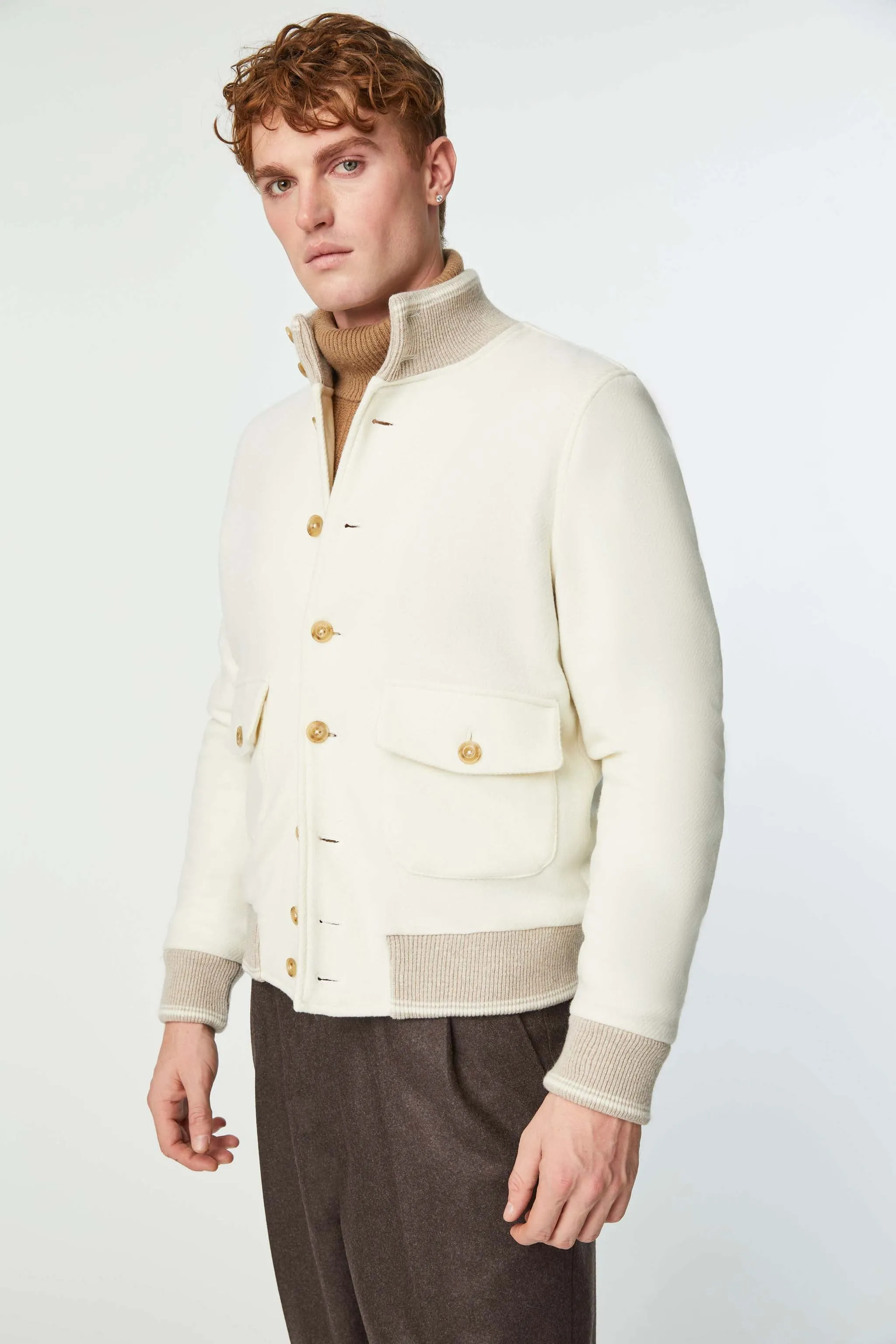 Bomber in jersey bianco avorio