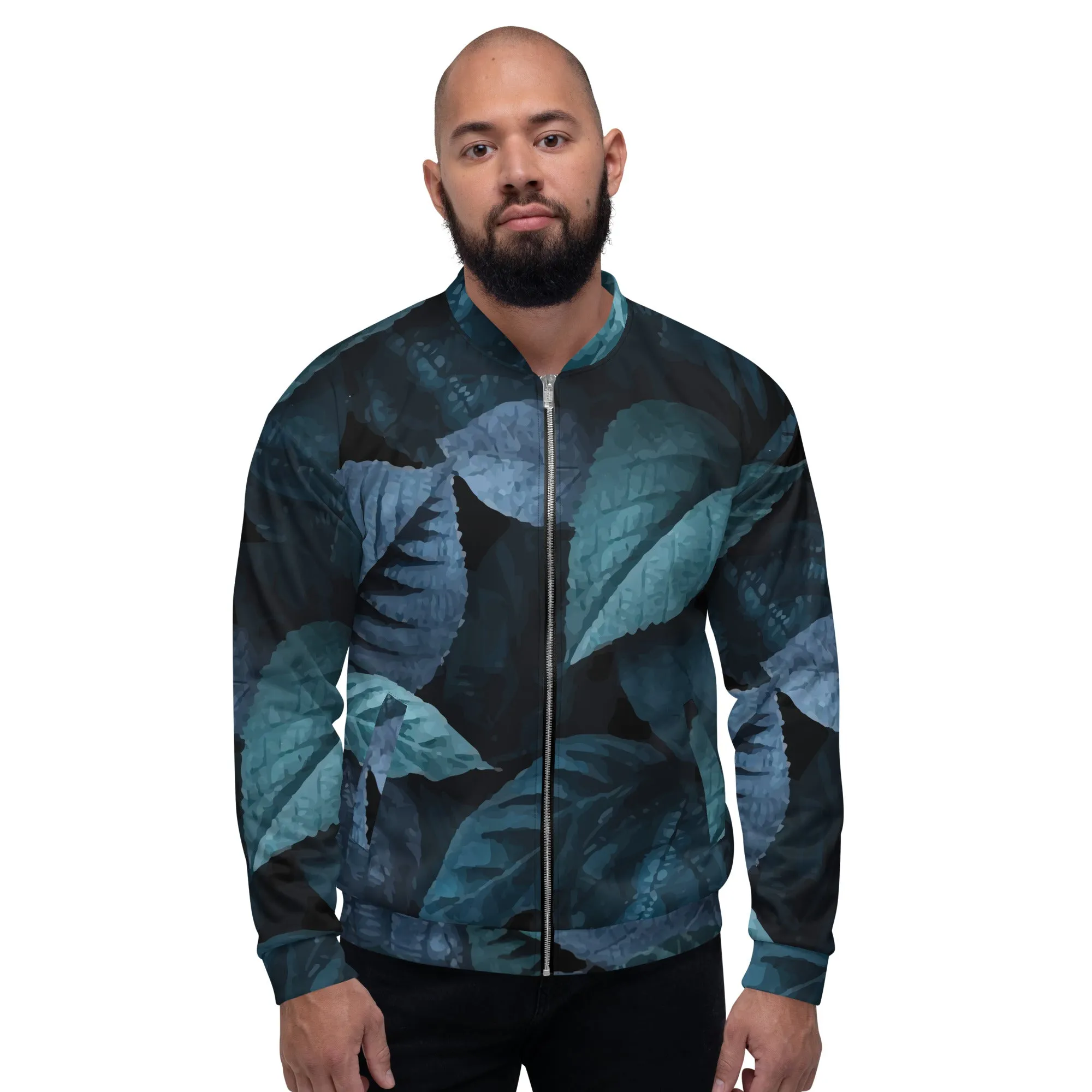 Bomber unisex con foglie blu