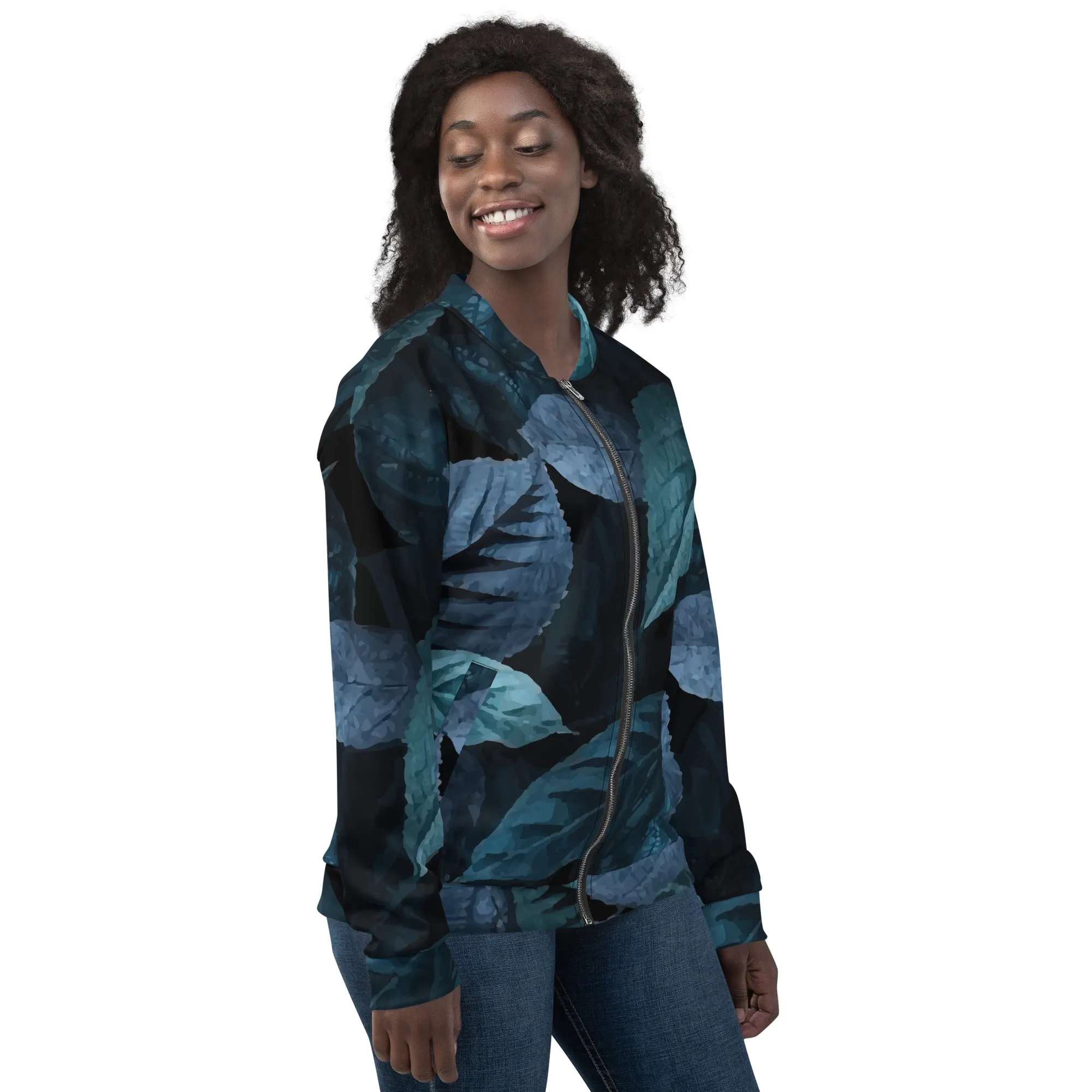 Bomber unisex con foglie blu