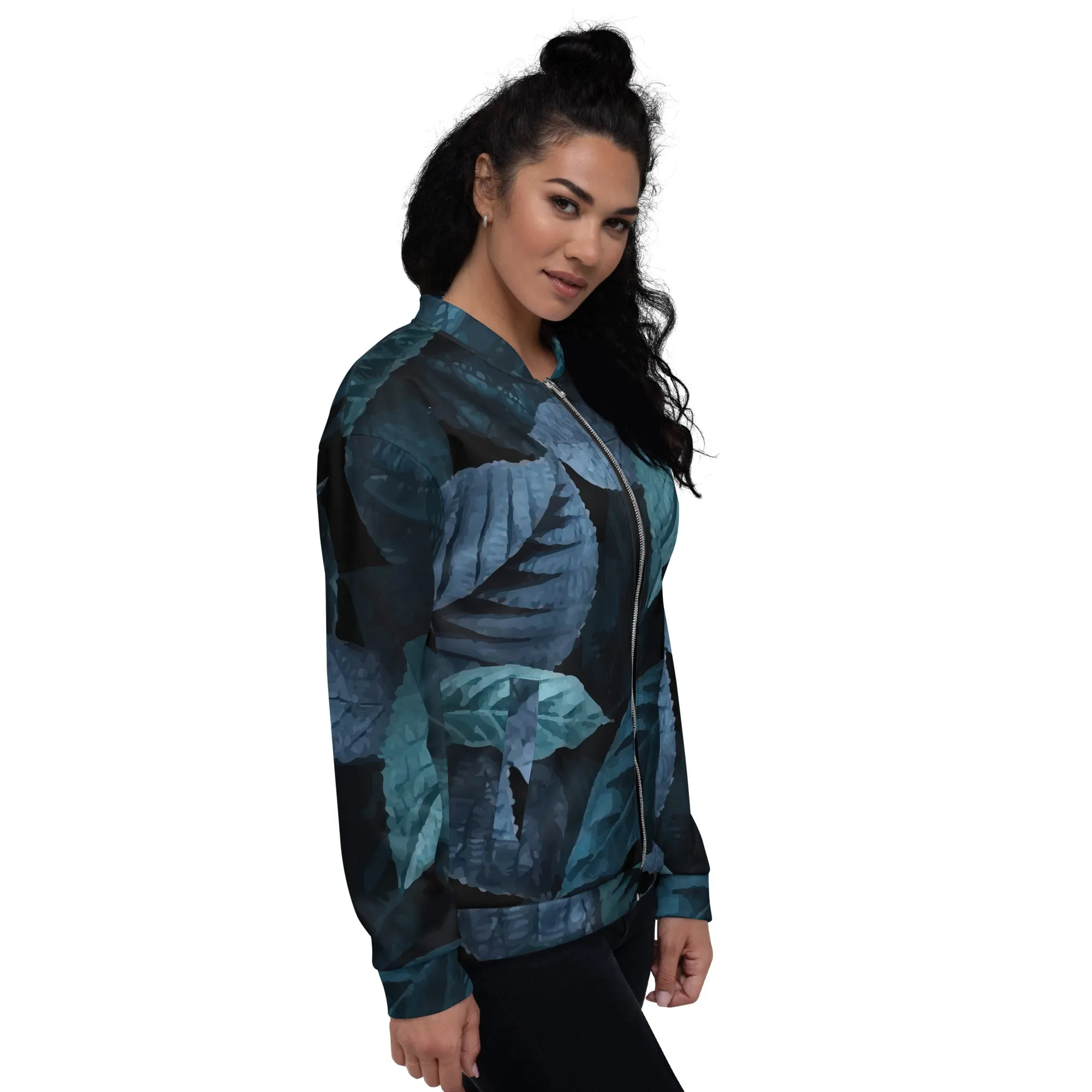 Bomber unisex con foglie blu