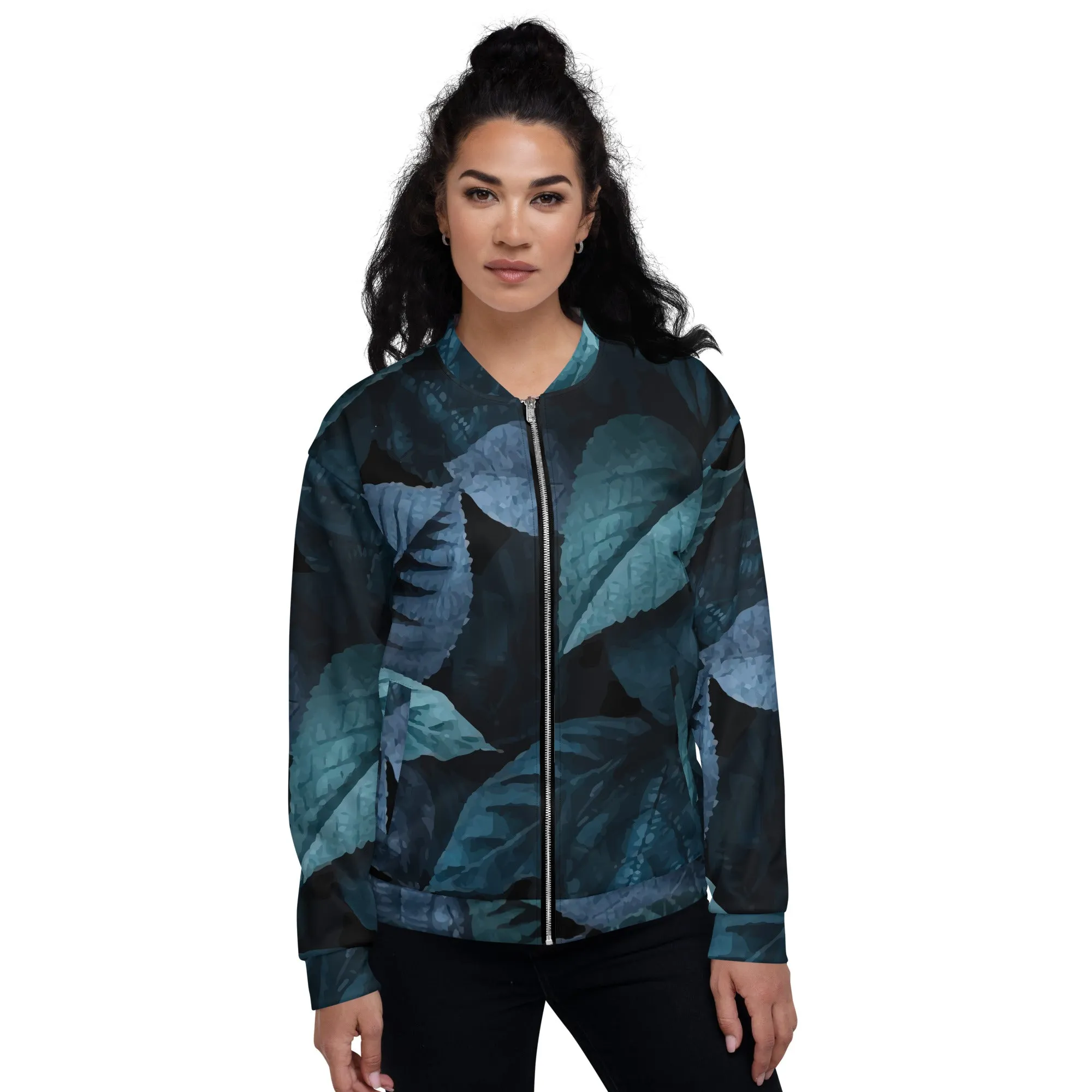 Bomber unisex con foglie blu