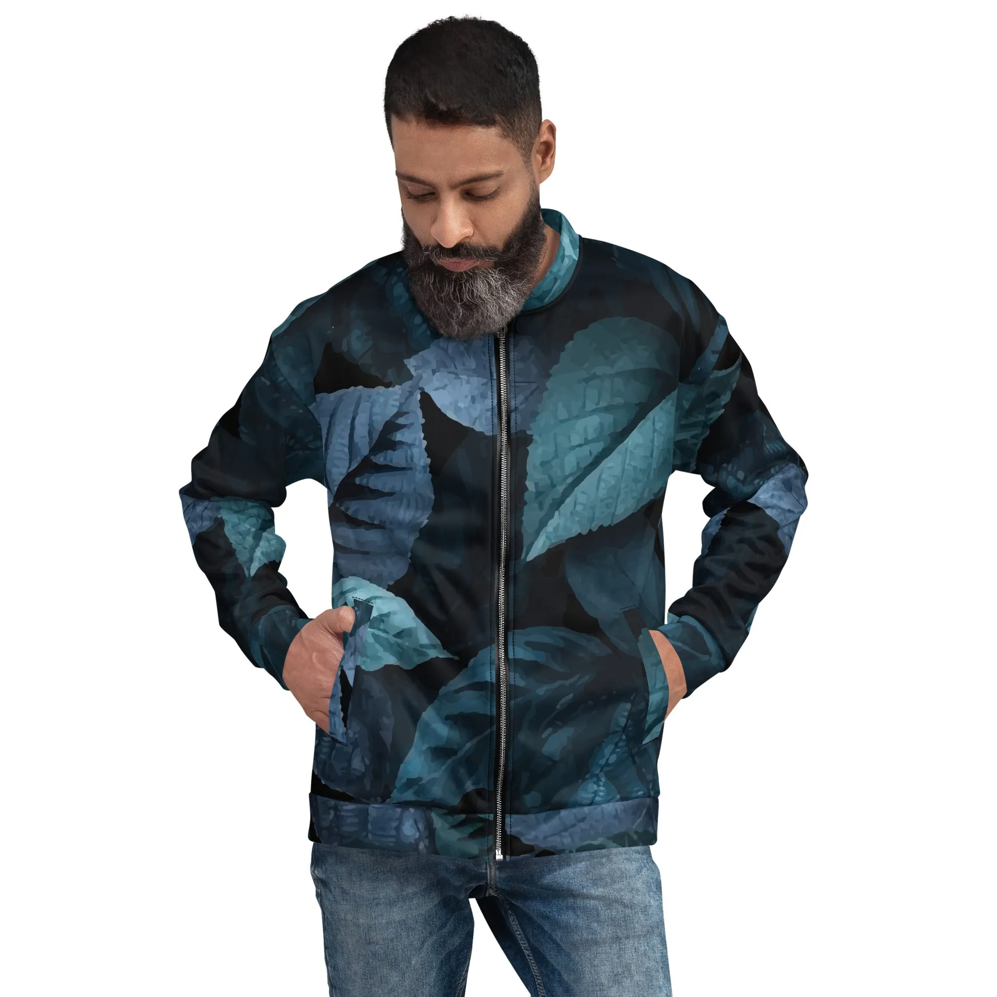 Bomber unisex con foglie blu