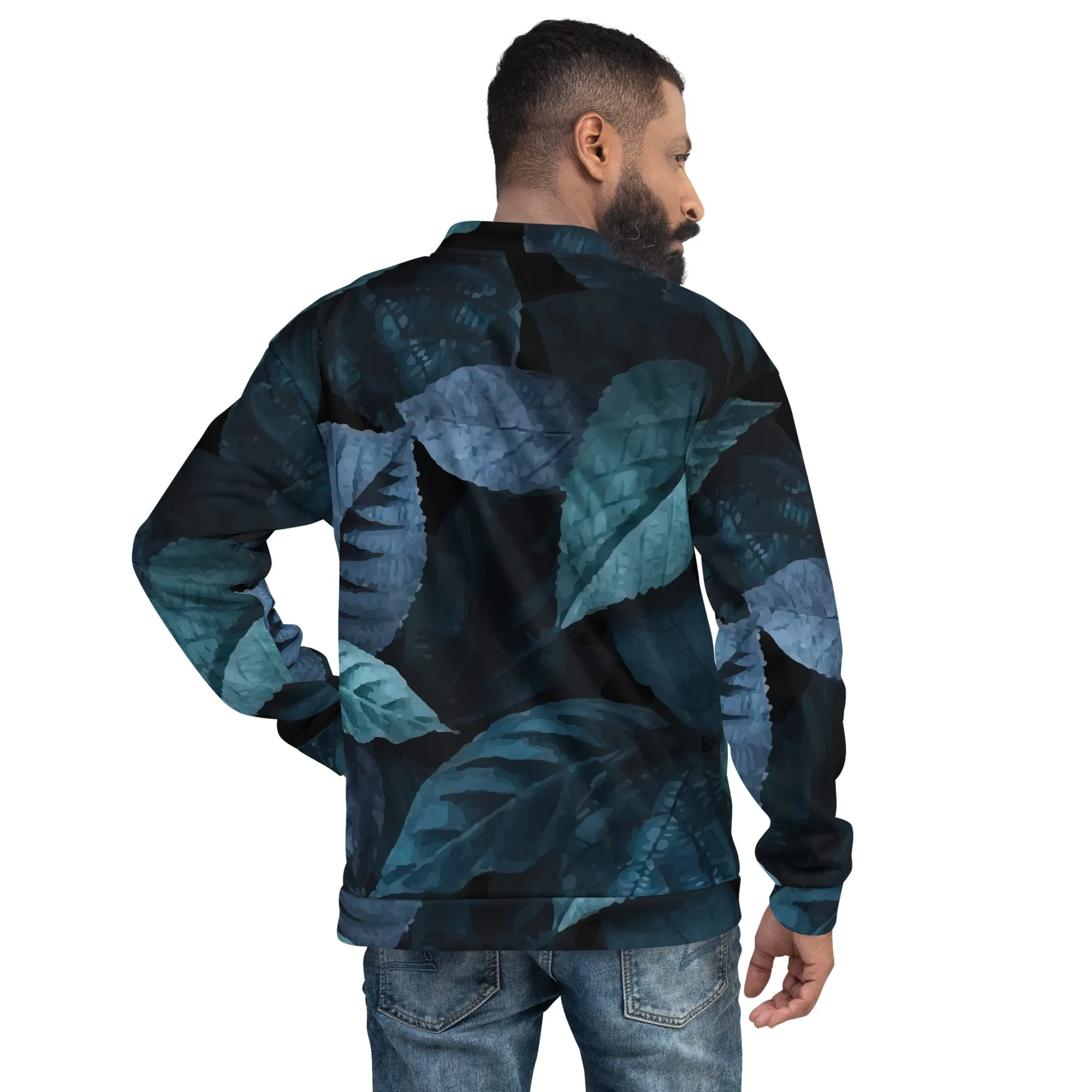 Bomber unisex con foglie blu