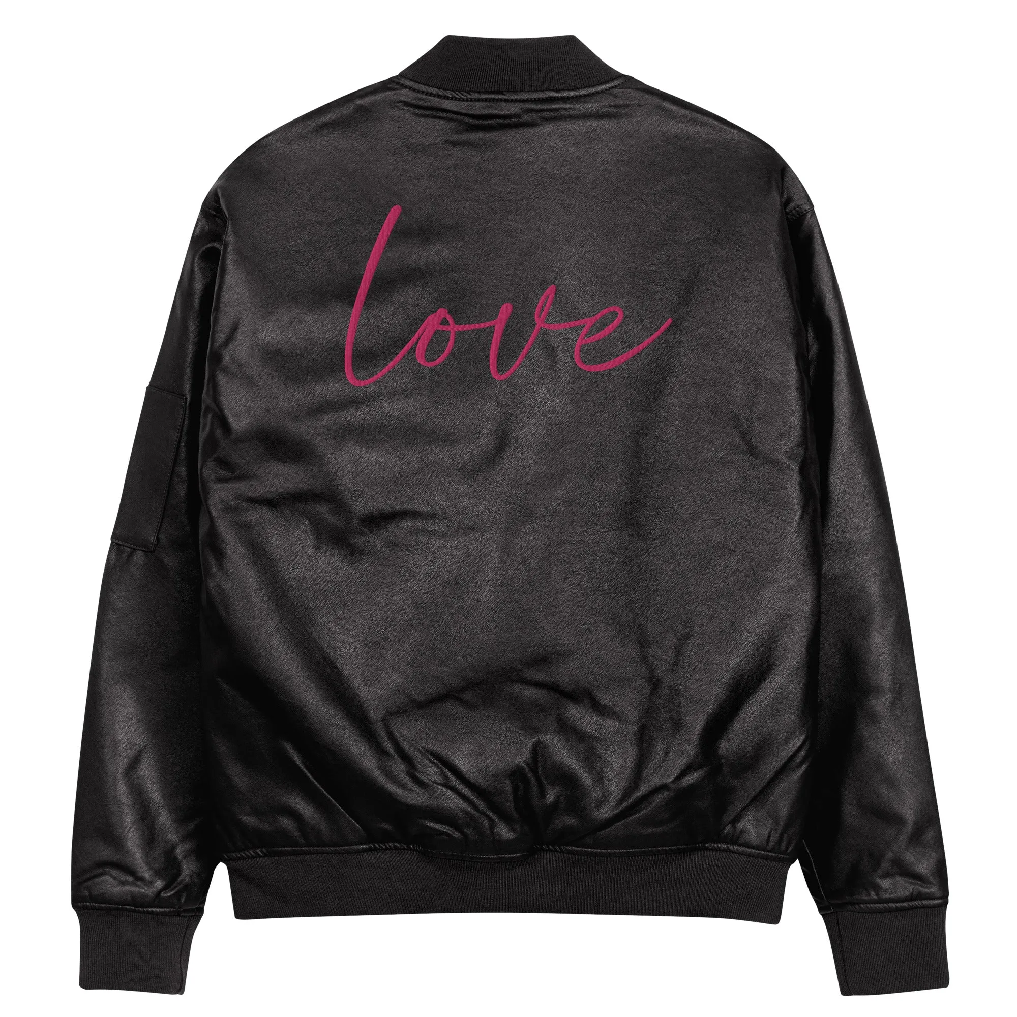 Bomber unisex in ecopelle con ricamo scritta love