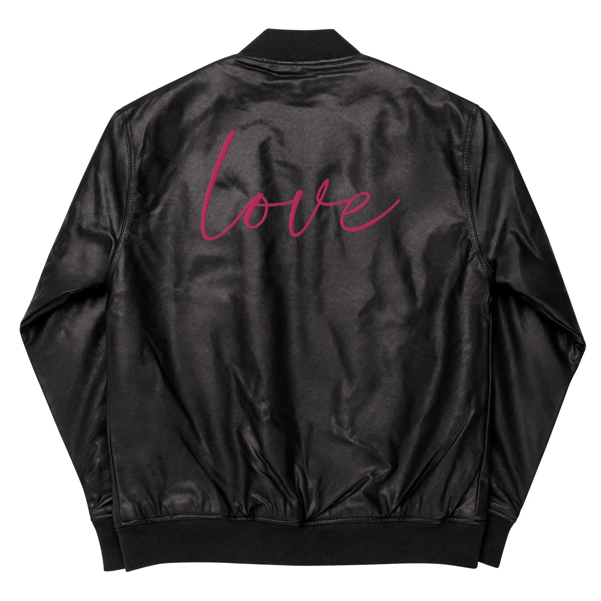 Bomber unisex in ecopelle con ricamo scritta love