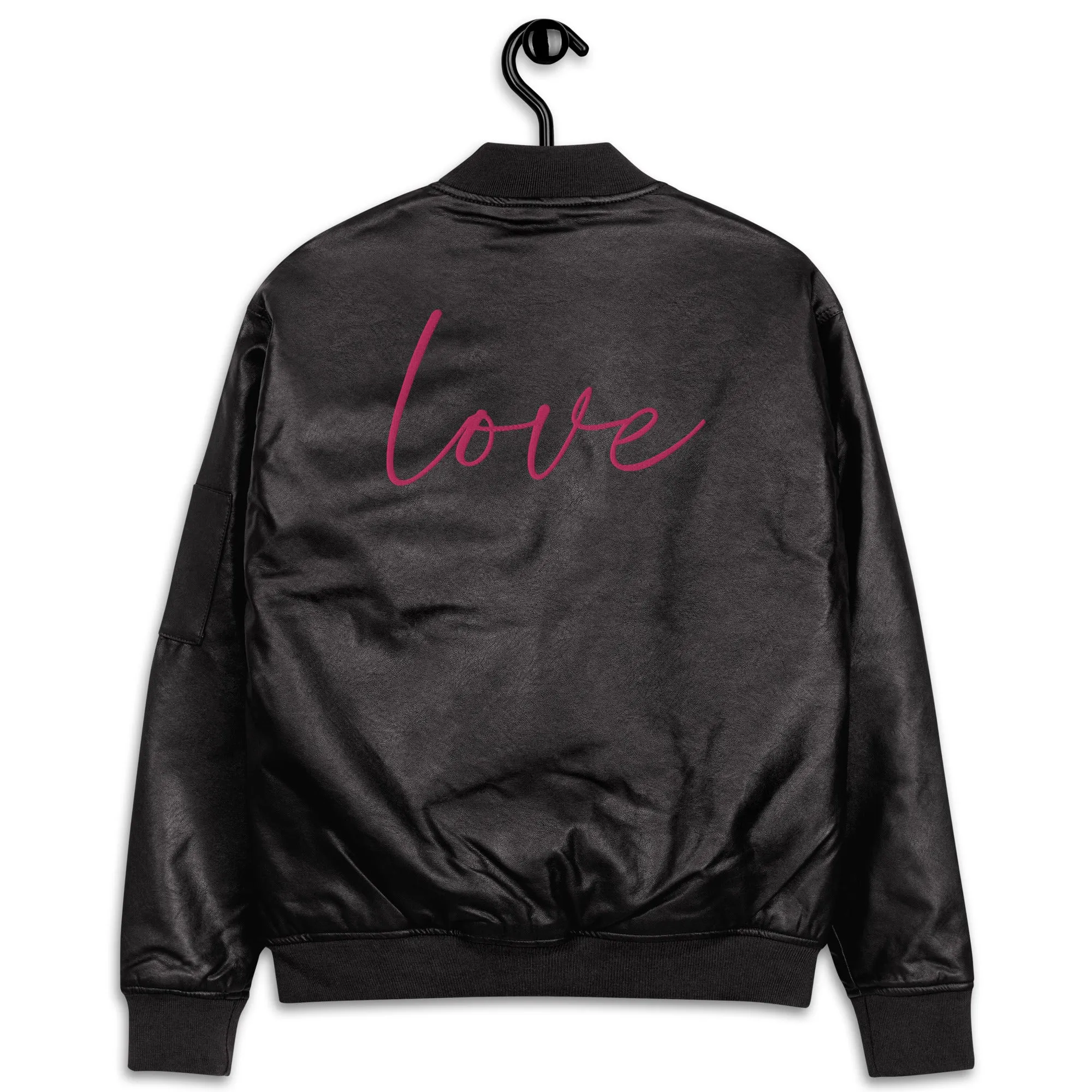 Bomber unisex in ecopelle con ricamo scritta love