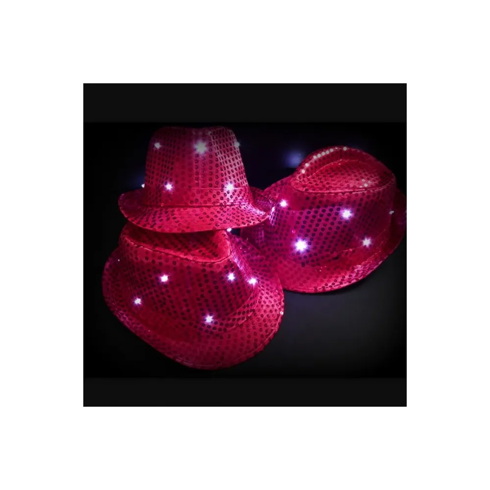 Cappello Fedora da Donna Rosa Fucsia con Paillettes Led 58 cm circa Luci Glow