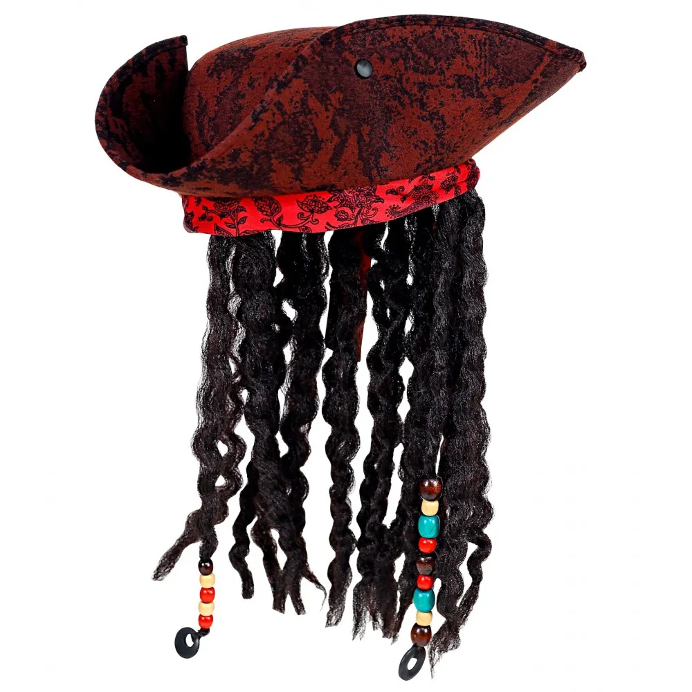 Cappello Tricorno Pirata con Bandana e Dreadlocks