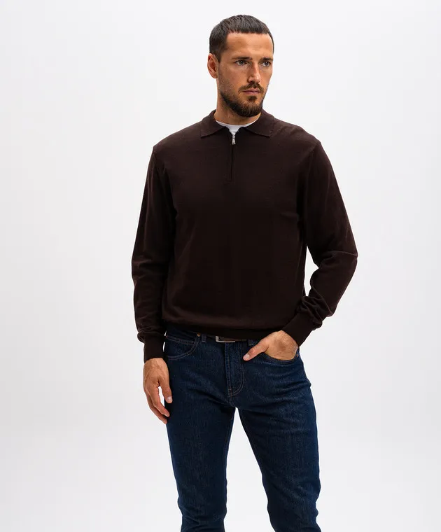 Cashmere&Whiskey Polo in lana merino marrone 94394Z