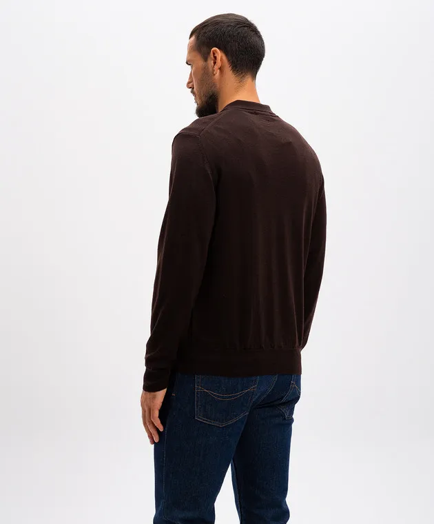 Cashmere&Whiskey Polo in lana merino marrone 94394Z