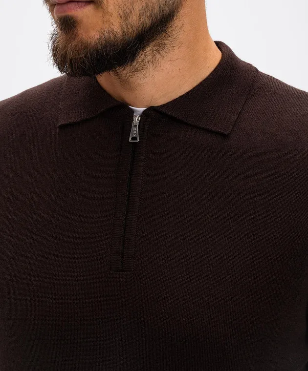 Cashmere&Whiskey Polo in lana merino marrone 94394Z