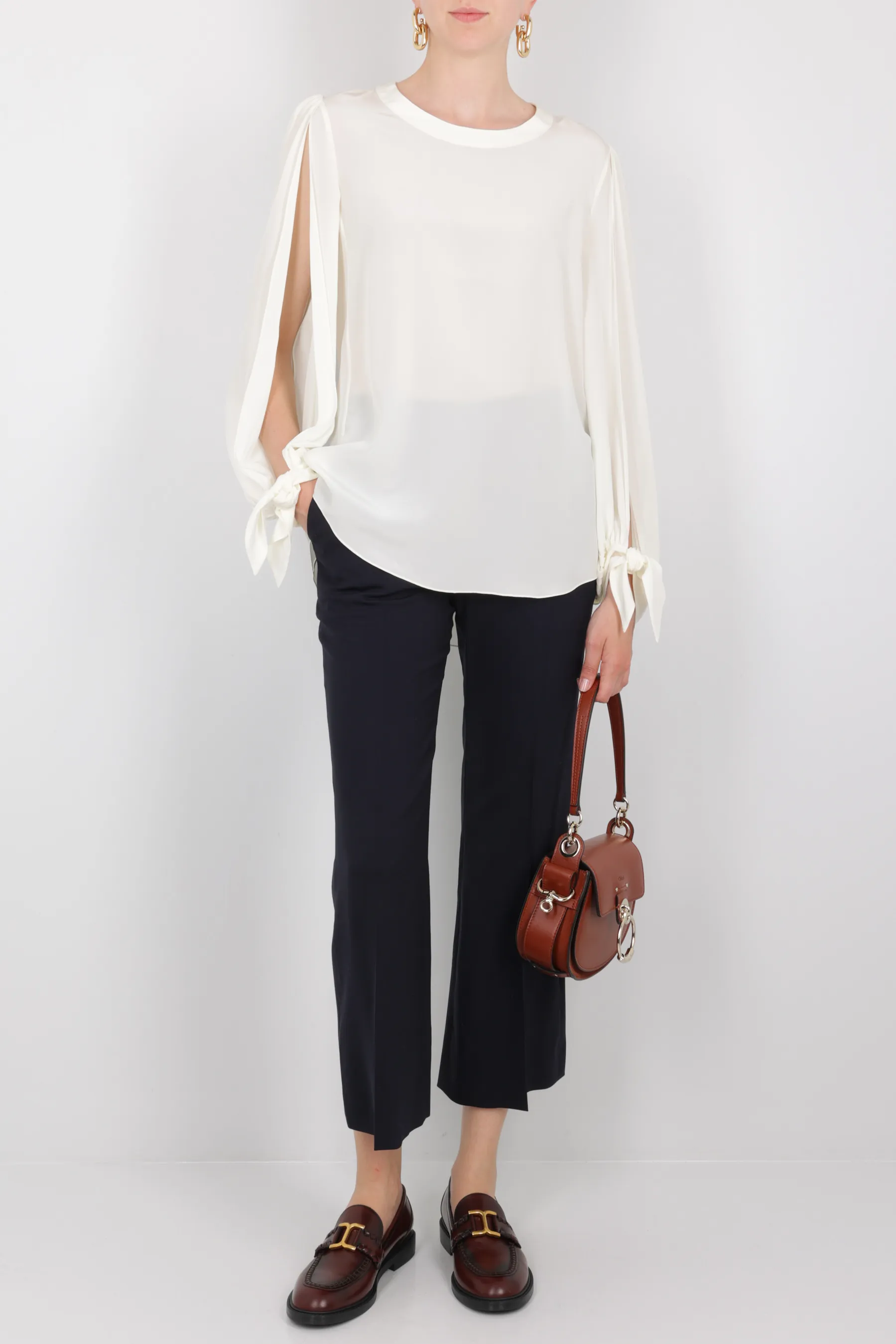  CHLOÉ pantalone flare in grain de poudre stretch 