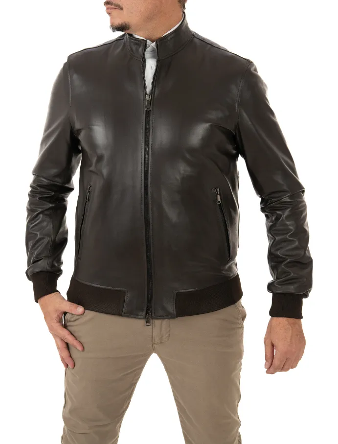 Dark brown genuine leather jacket for men