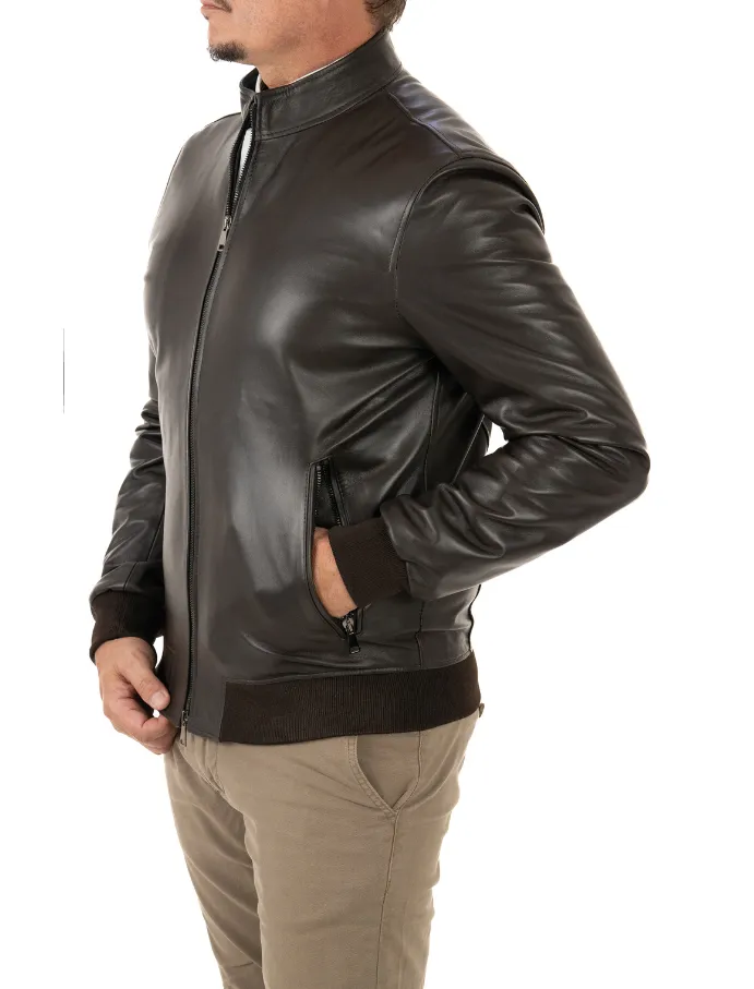 Dark brown genuine leather jacket for men