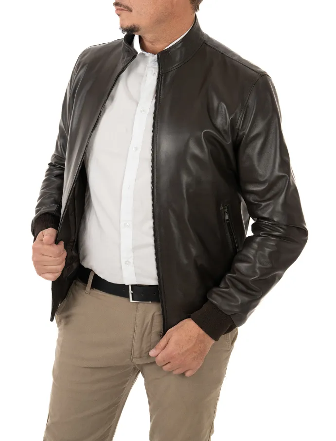 Dark brown genuine leather jacket for men