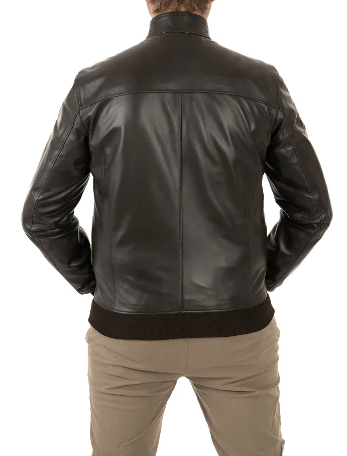 Dark brown genuine leather jacket for men