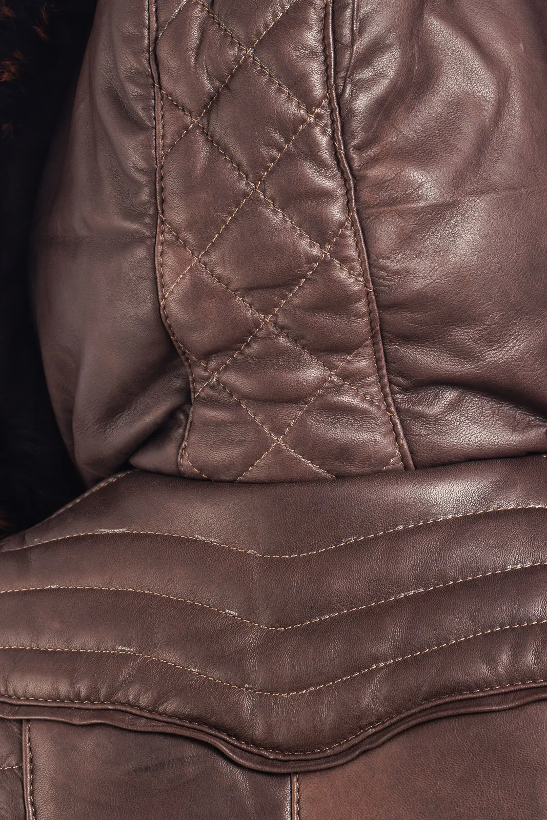 Dark brown leather down jacket with detachable hood