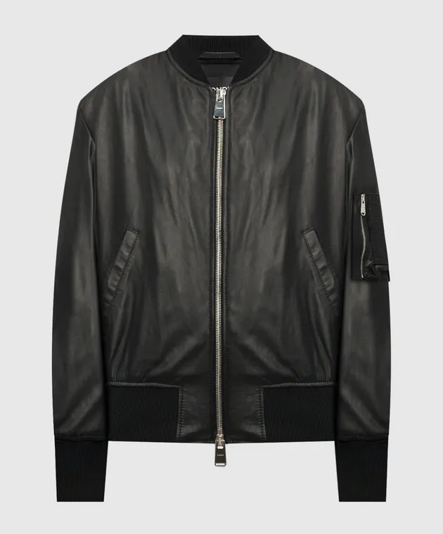 Dondup Bomber in pelle nera con ricami a contrasto DJ647PL0511DXXXW