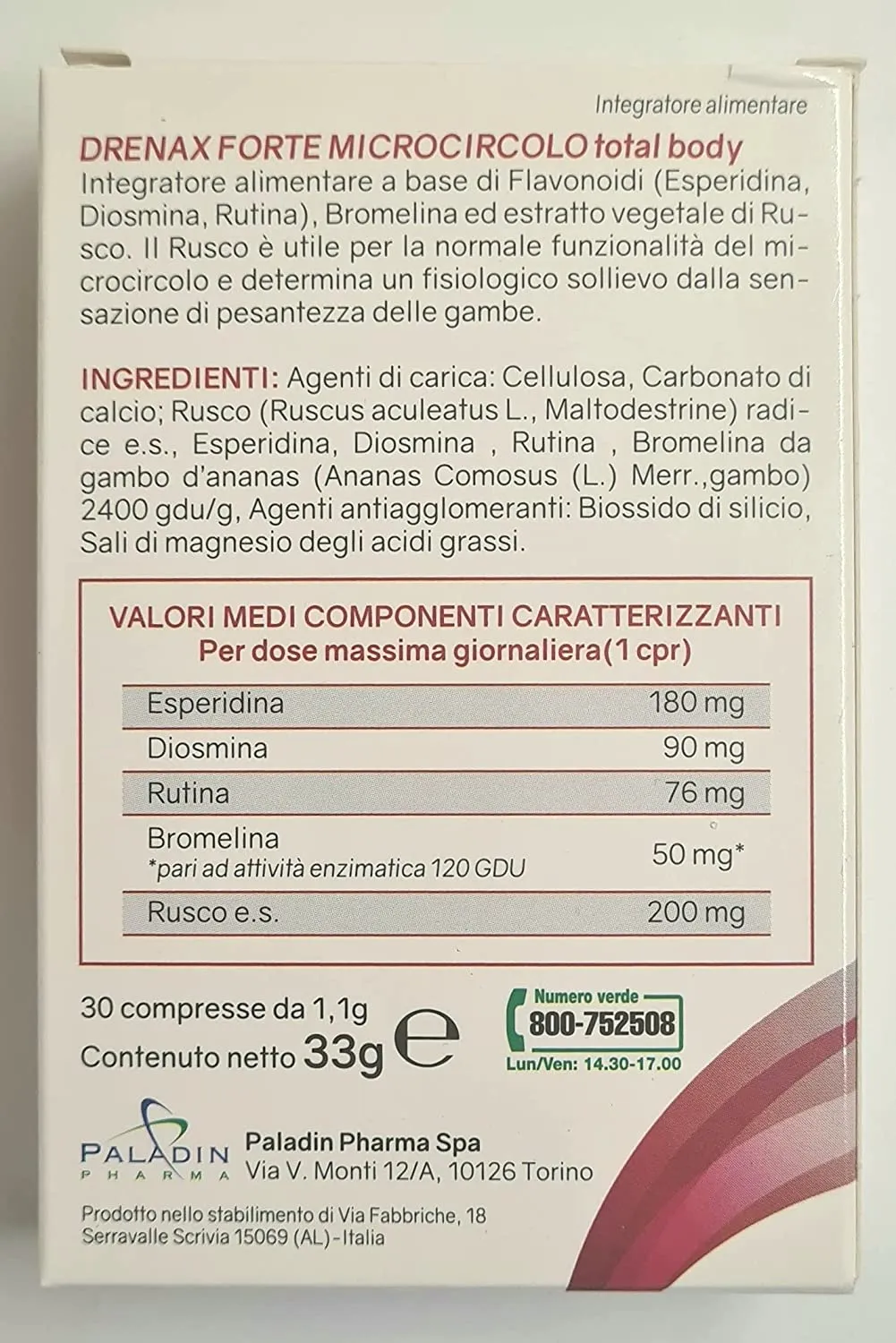 Drenax Forte Gambe Microcircolo Total Body, Rosa 03734 - 30 Compresse, 33g