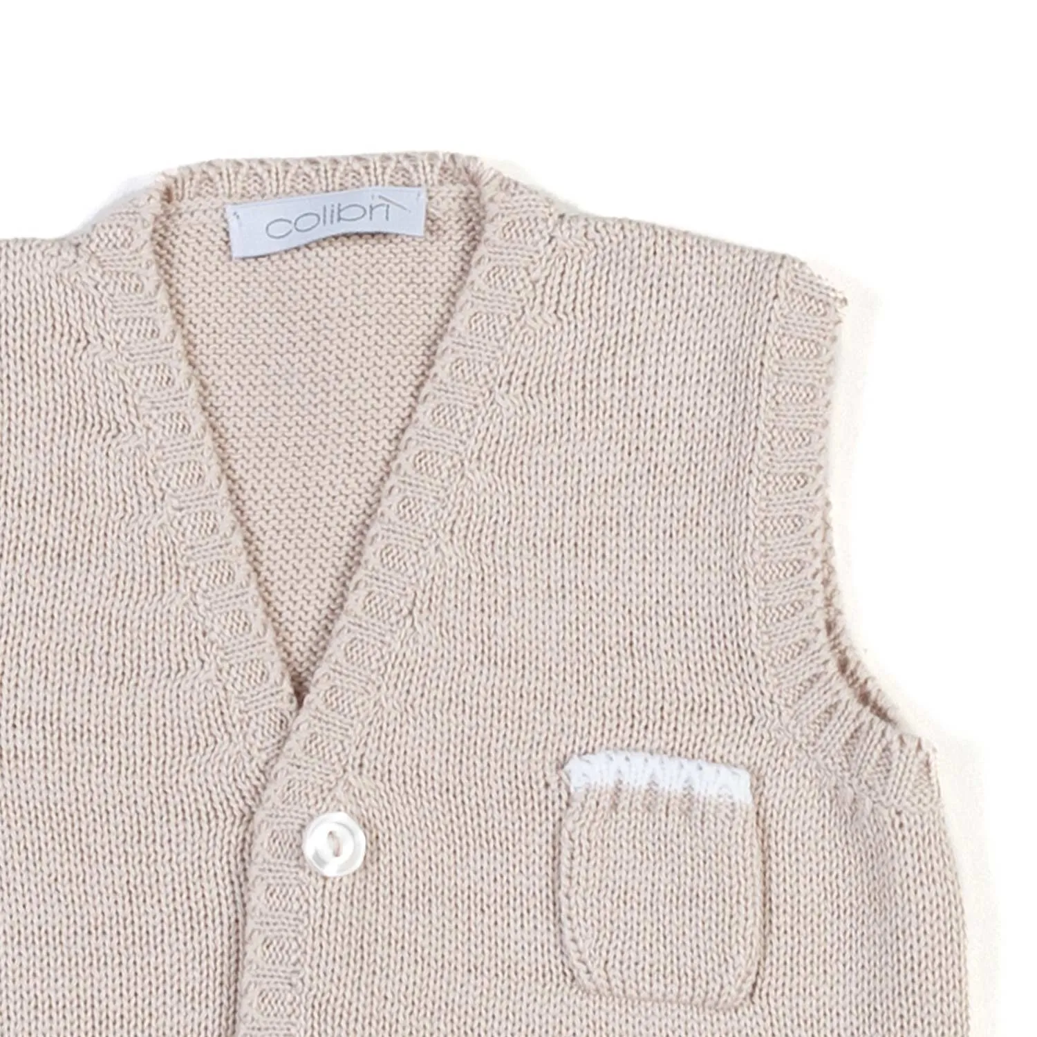 Gilet Cotone A Maglia Beige Corda Neonato