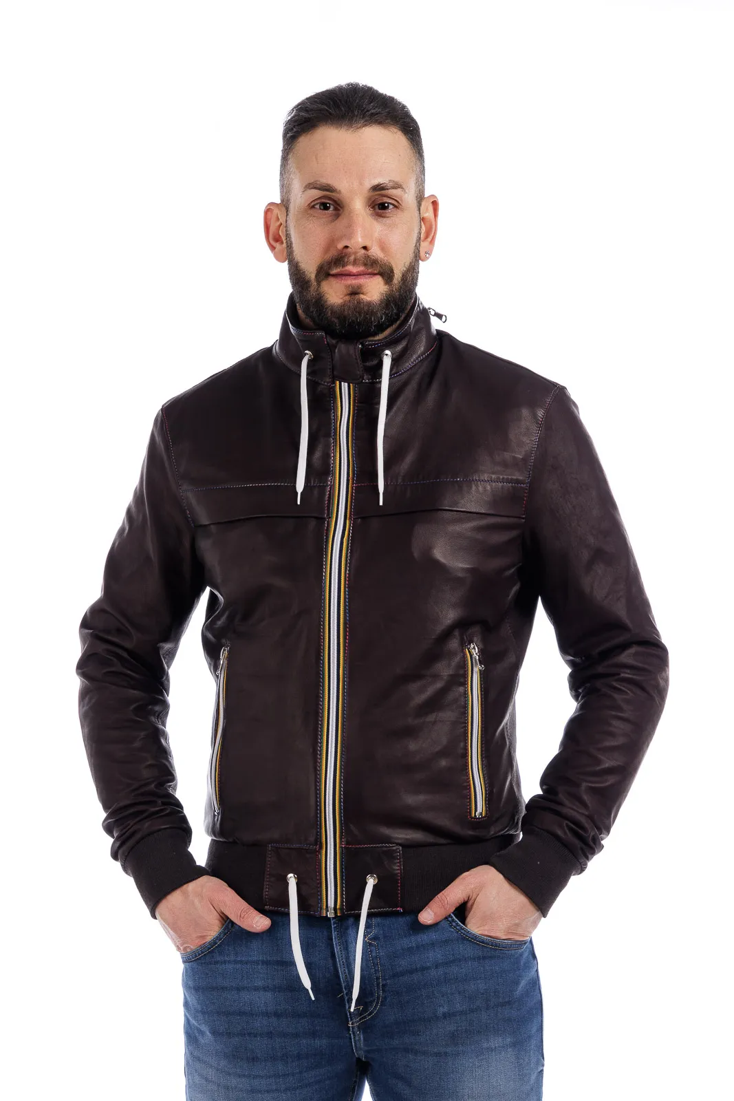 Gold Bunn dark brown genuine leather jacket with zipper