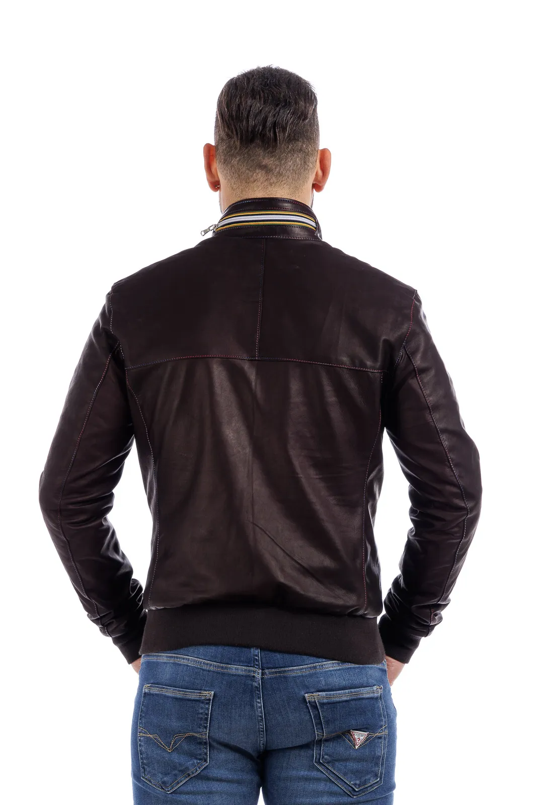 Gold Bunn dark brown genuine leather jacket with zipper