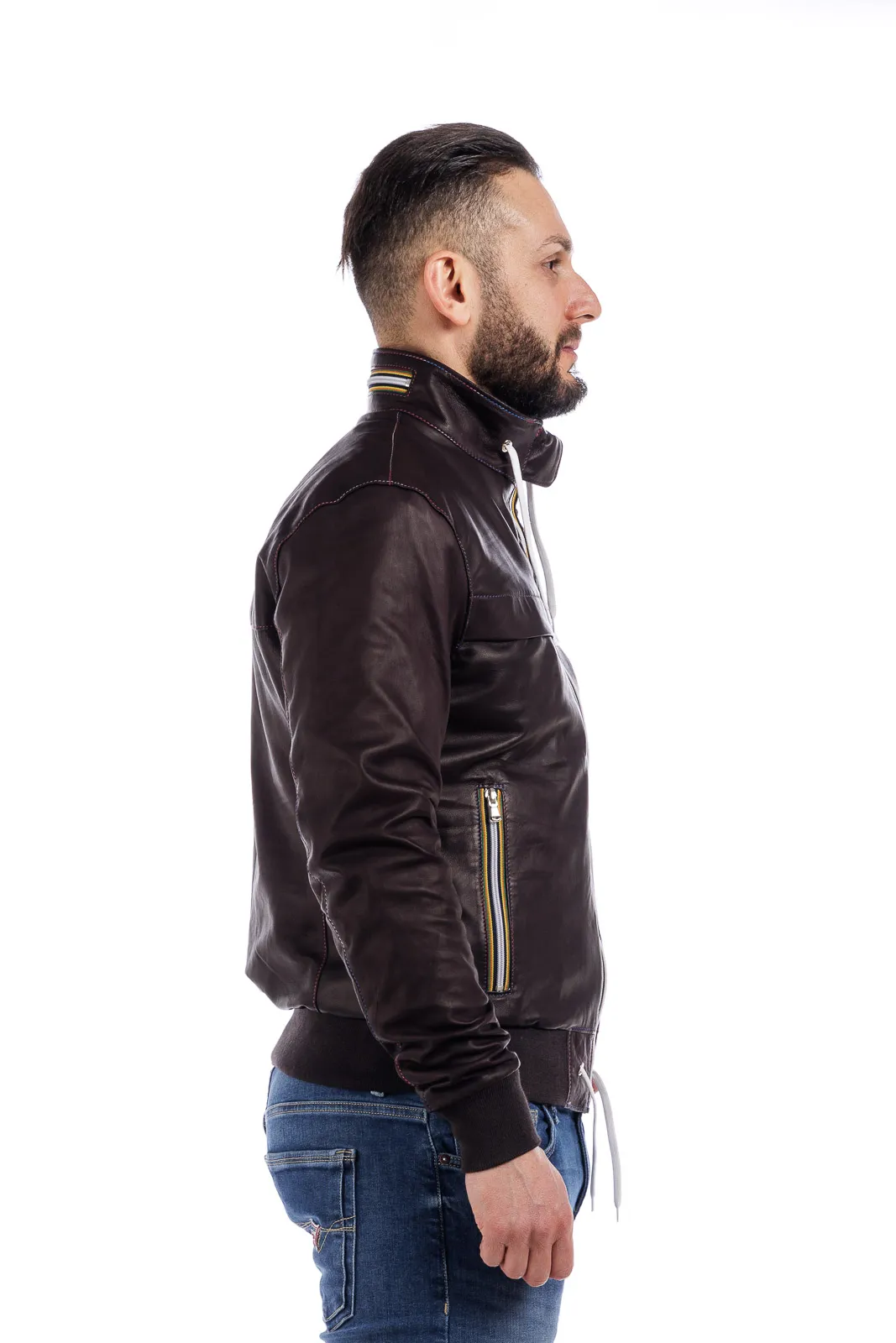 Gold Bunn dark brown genuine leather jacket with zipper