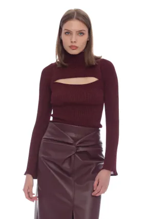 High Neck Sweater with Cut-Out / Bordeaux