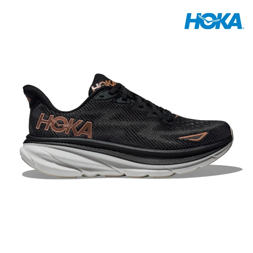 HOKA Women Clifton 9 Wide - Black / Rose Gold