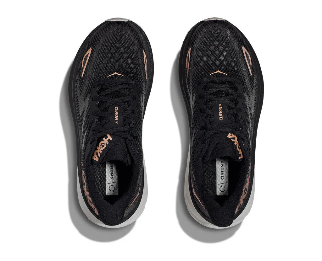 HOKA Women Clifton 9 Wide - Black / Rose Gold