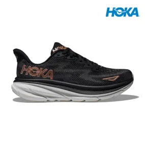 HOKA Women Clifton 9 Wide - Black / Rose Gold