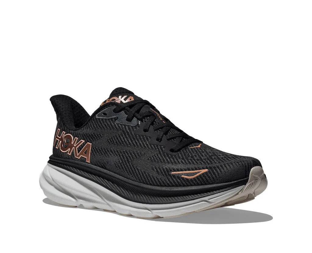 HOKA Women Clifton 9 Wide - Black / Rose Gold