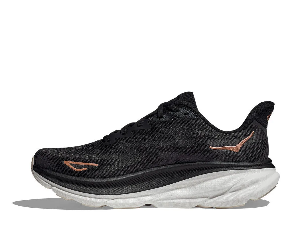 HOKA Women Clifton 9 Wide - Black / Rose Gold