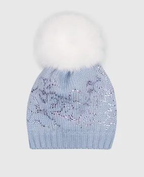 Il Trenino Cappello blu da bambino realizzato in lana con pelliccia e cristalli 4415B