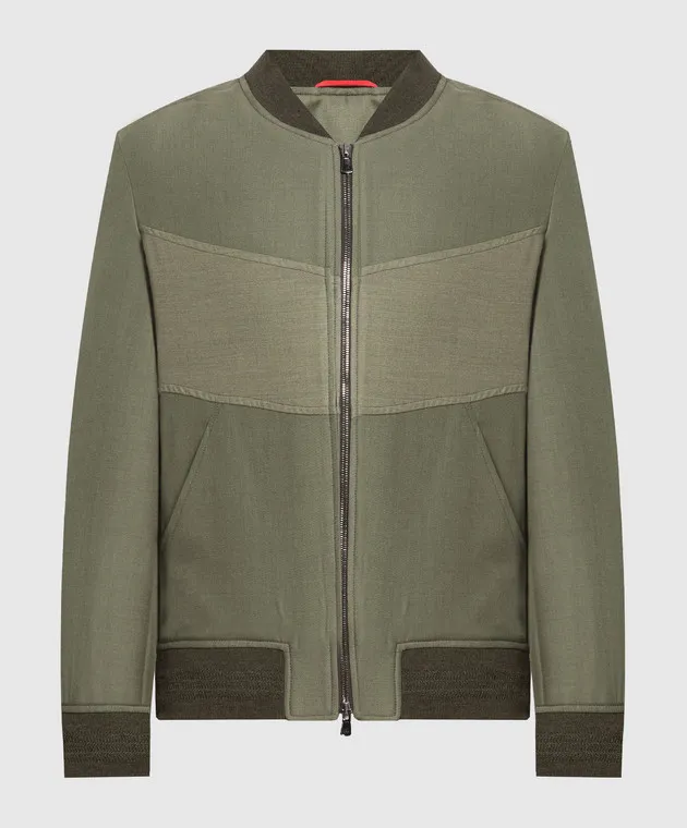 ISAIA Bomber verde in lana e cashmere SX718793950