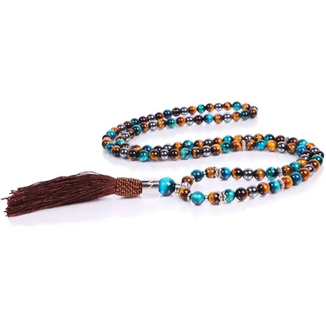 IVAN BASILE Collana mala tibetano unisex con pietre e nappa