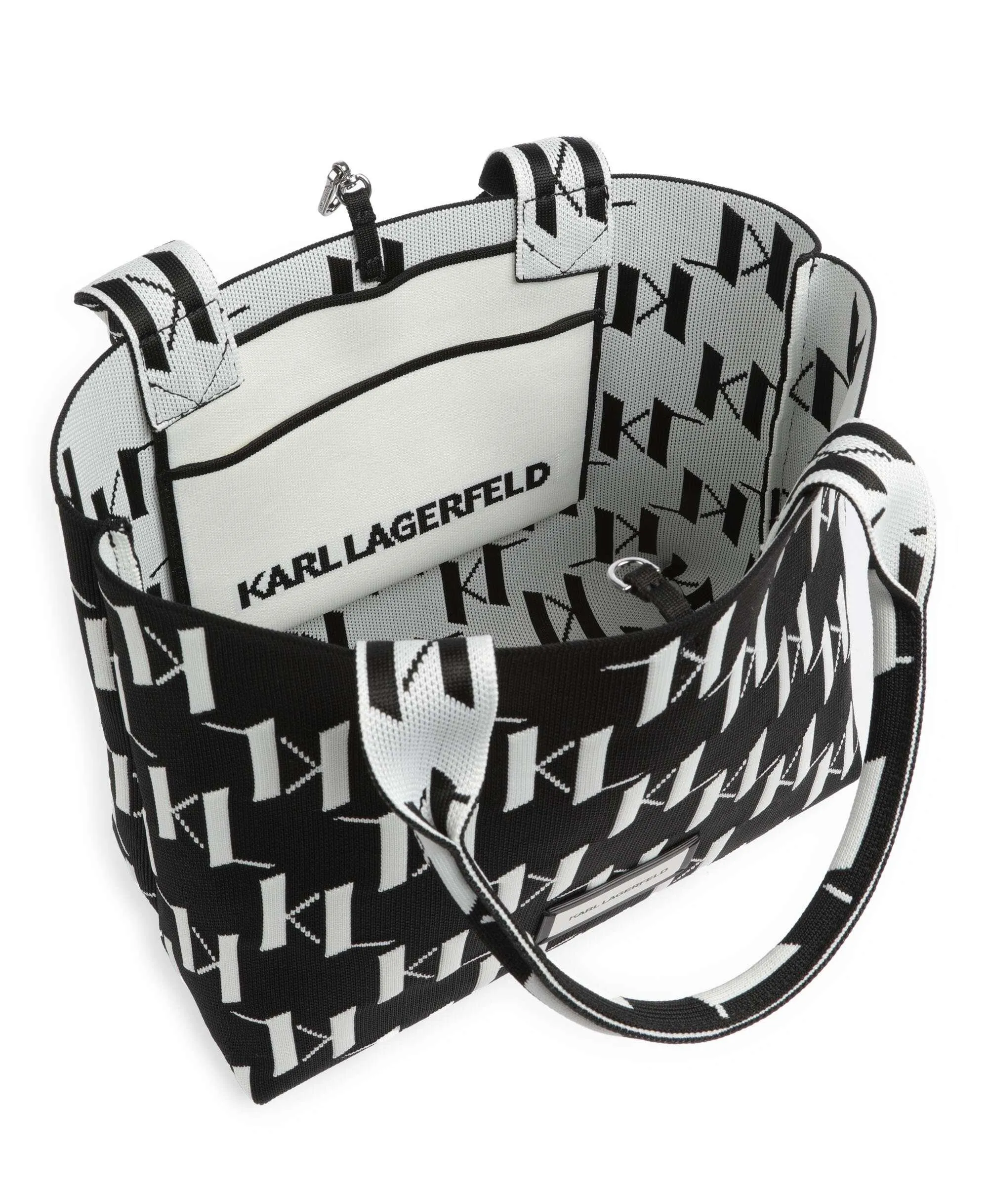  Karl Lagerfeld K/Monogram Knit Medium Borsa shopper poliestere riciclato nero/bianco  