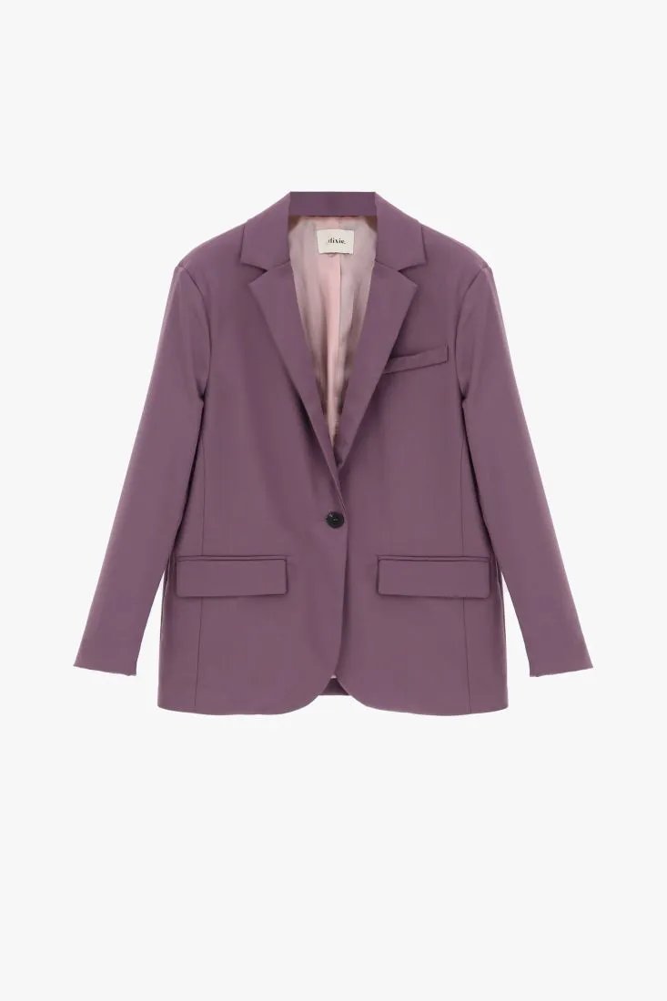  Long solid-colour blazer with classic lapels and breast pocket    