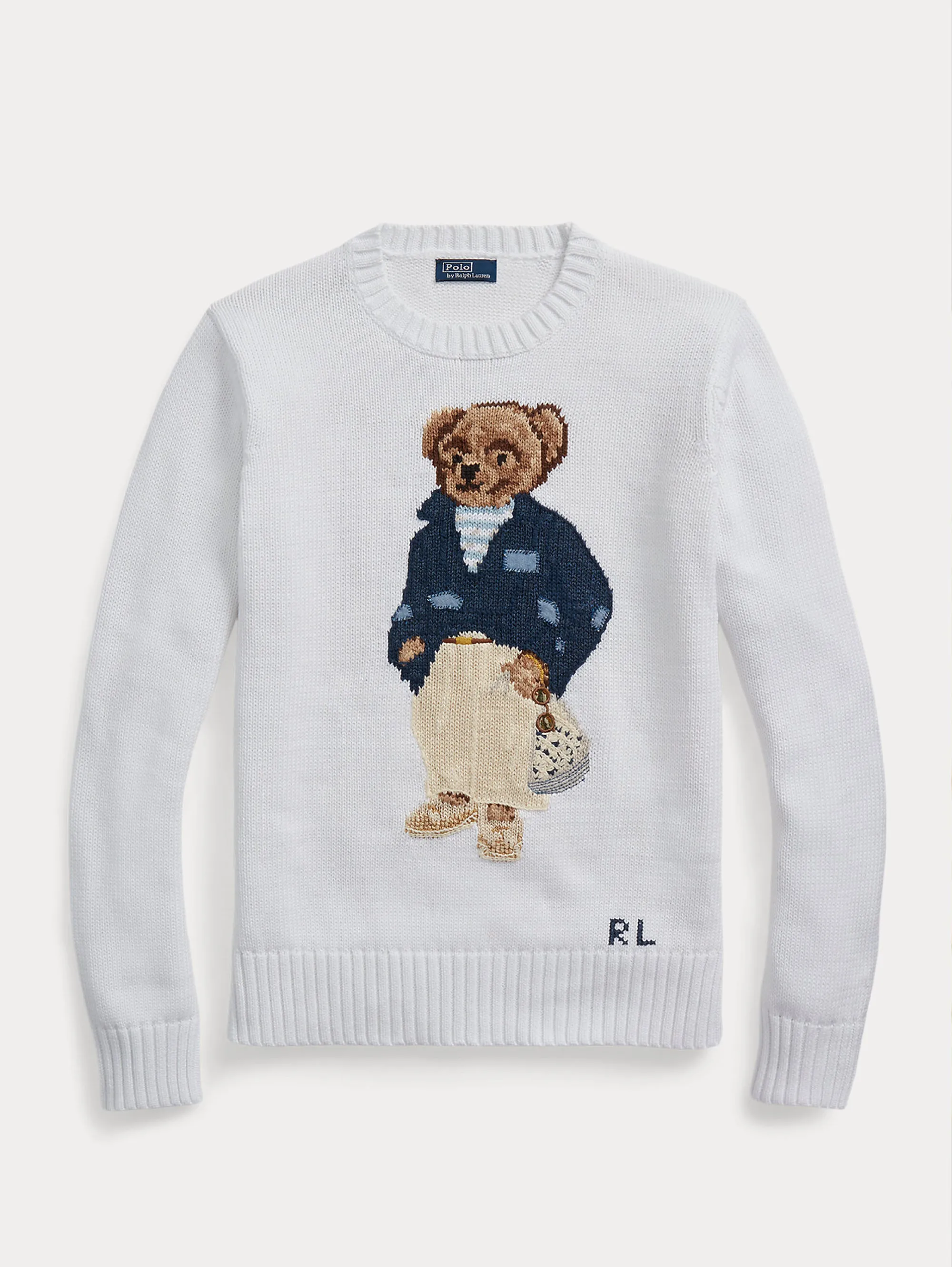 Maglia con Polo Bear Ricamato Bianco