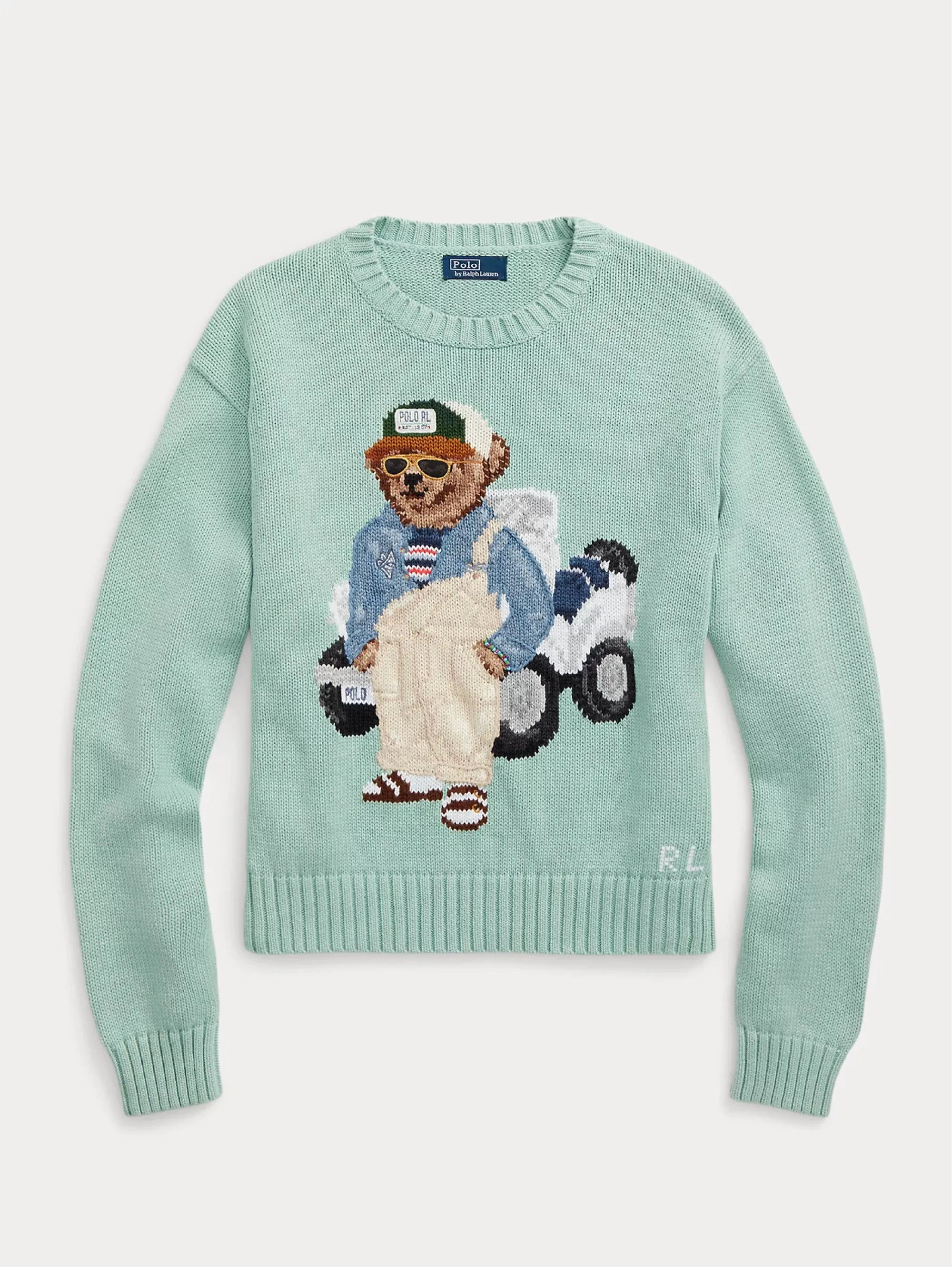 Maglia Girocollo con Ricamo Polo Bear Verde Celadon