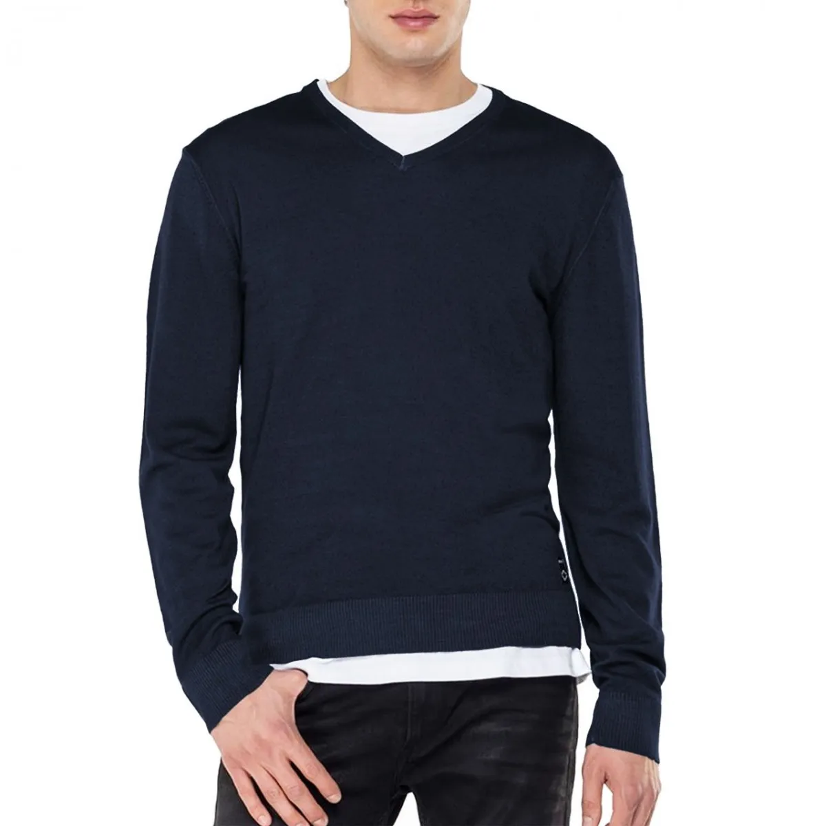 Maglia Scollo A V, Blu